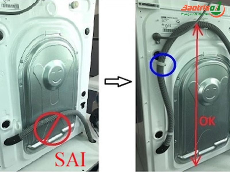 Lỗi E2 máy giặt Aqua do đặt sai ống xã