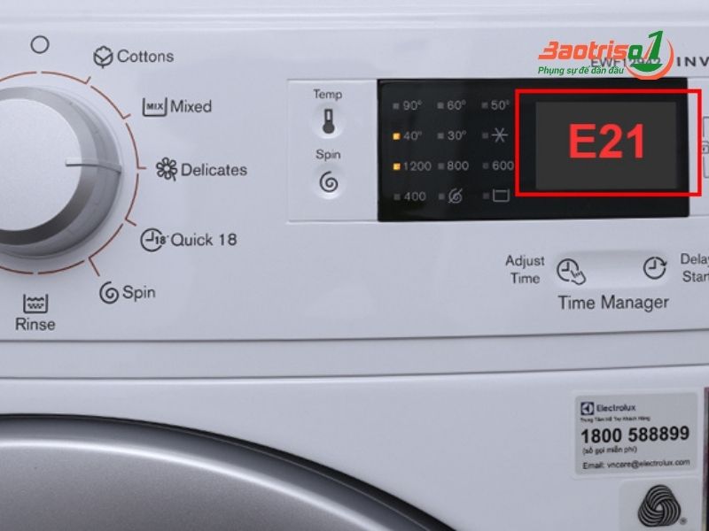 Dấu hiệu nhận biết lỗi E21 máy giặt Electrolux
