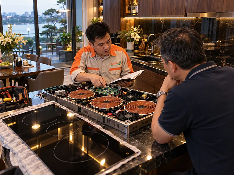Thợ Bảo Trì Số 1 đọc tem model khi sửa bếp từ Đức nhập khẩu tại nhà