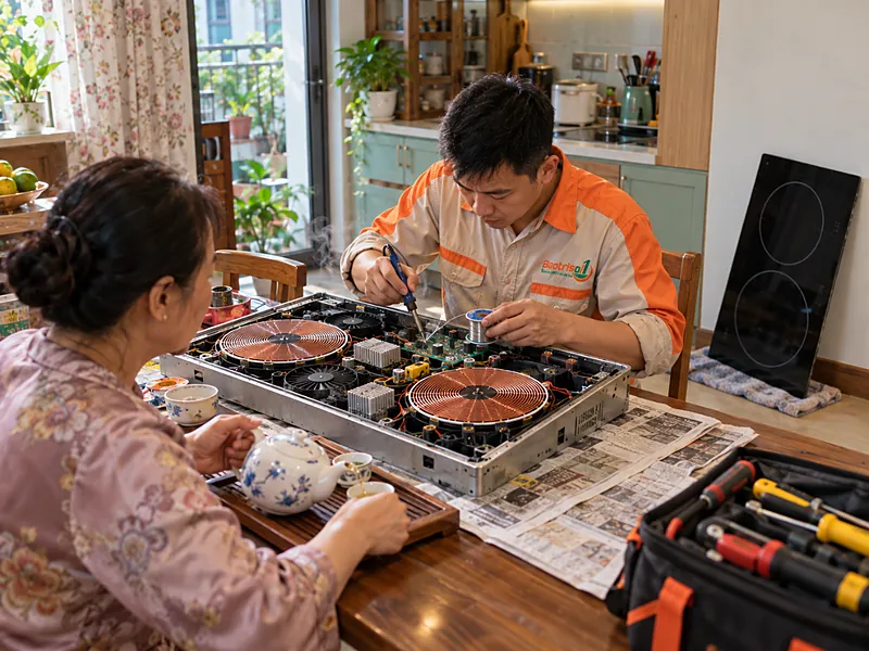 Thợ Bảo Trì Số 1 đo mâm nhiệt hồng ngoại khi sửa bếp từ Giovani kết hợp