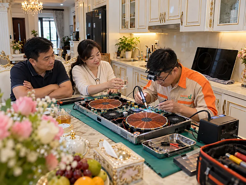 Thợ Bảo Trì Số 1 đối chiếu mã lỗi khi sửa bếp từ Kanzler tại nhà